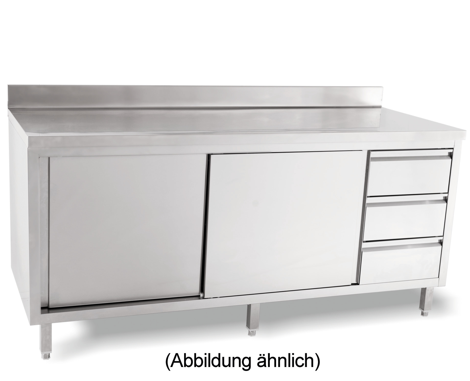 Arbeitsschrank Schiebetüren 50 mm Aufkantung Schubladen links 1600x850x700 mm