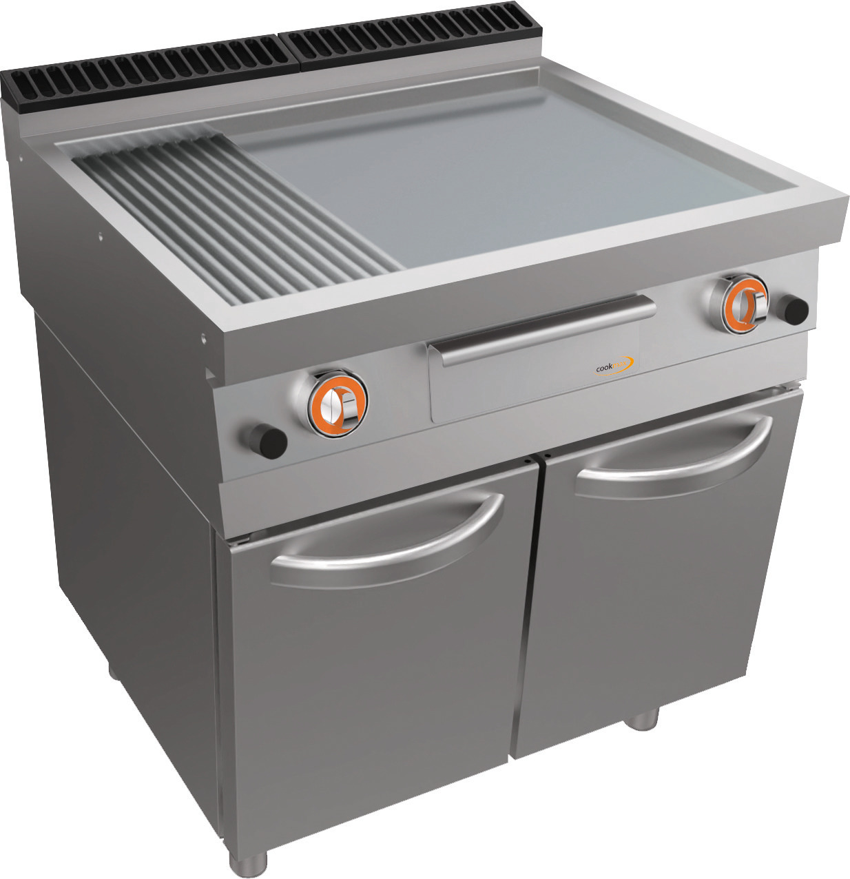 Gas-Grillplatte, glatt + gerillt, Unterbau Türen