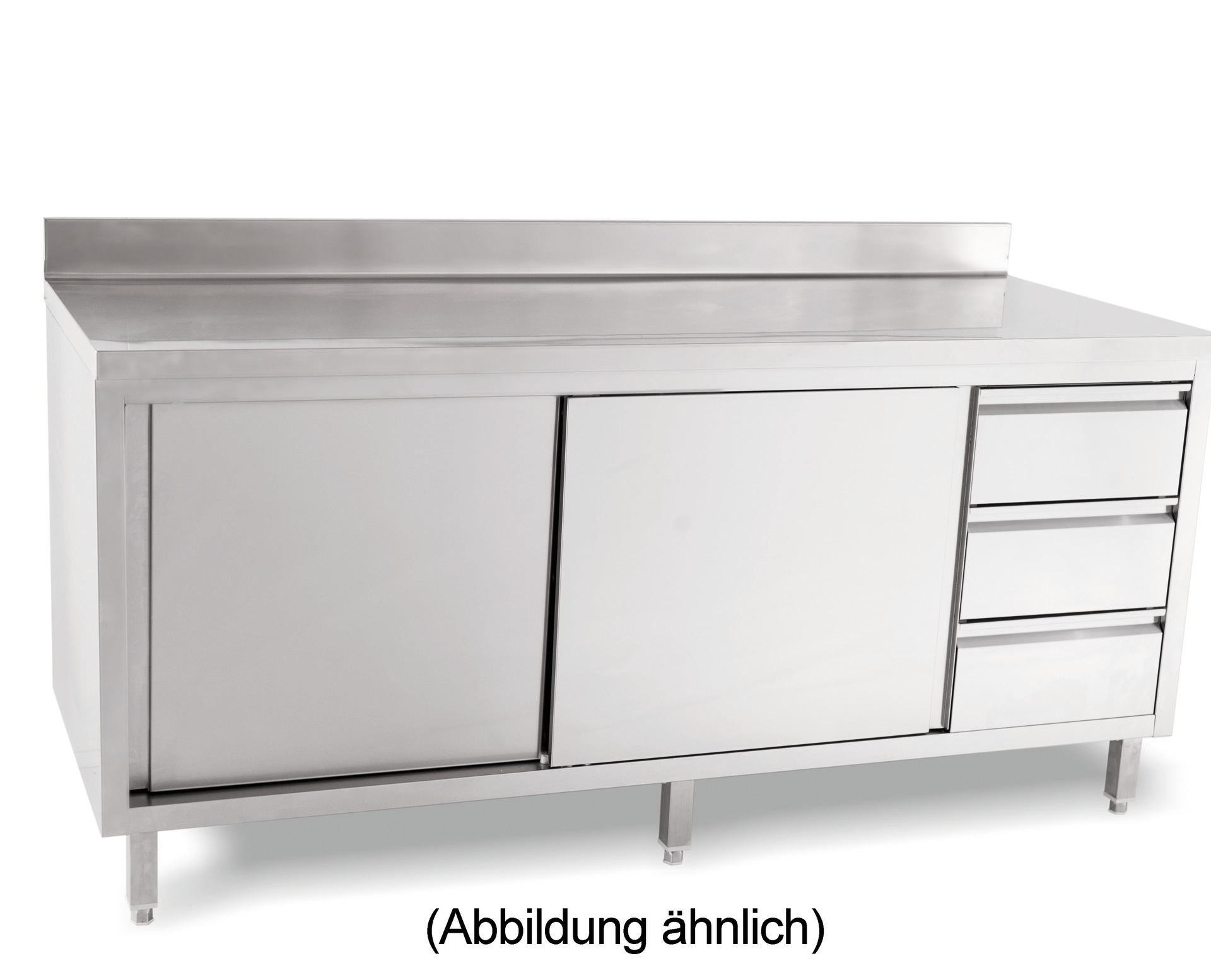 Arbeitsschrank Schiebetüren 50 mm Aufkantung Schubladen links 2000x850x700 mm