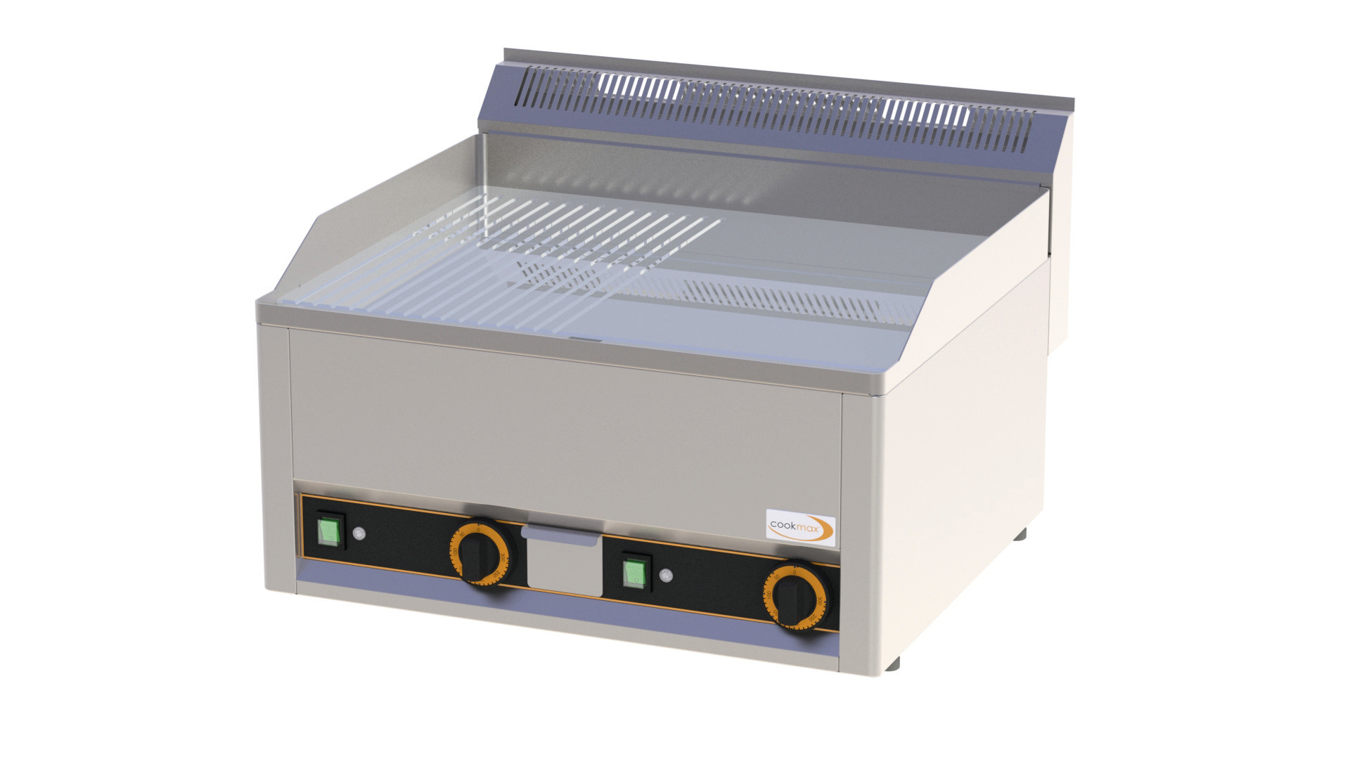 Elektro-Grillplatte verchromt 1/2 gerillt 1/2 rau 2 Heizzonen