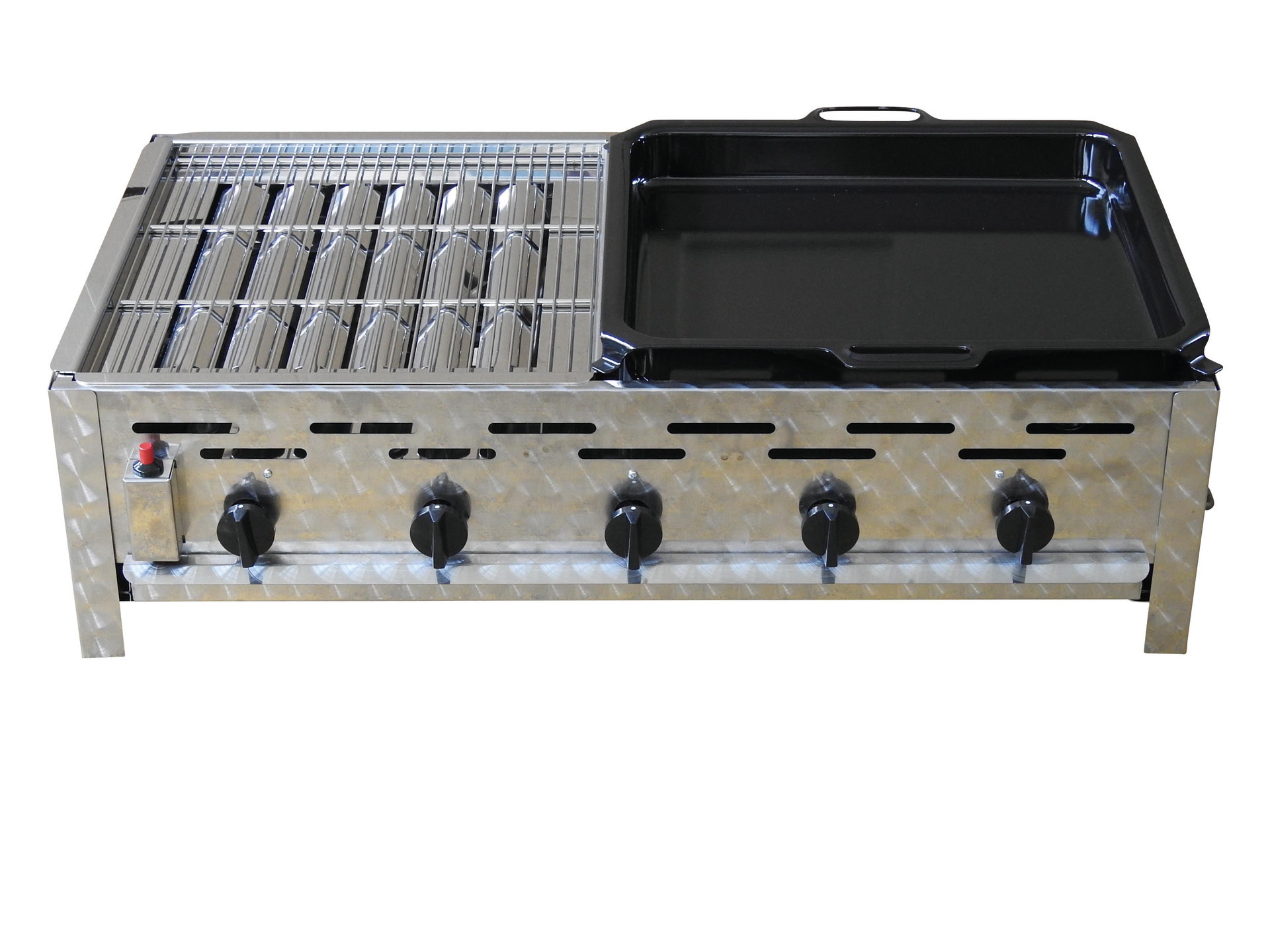 Profi-Gasgrill 5-flammig 1/2 Rost und 1/2 Pfanne