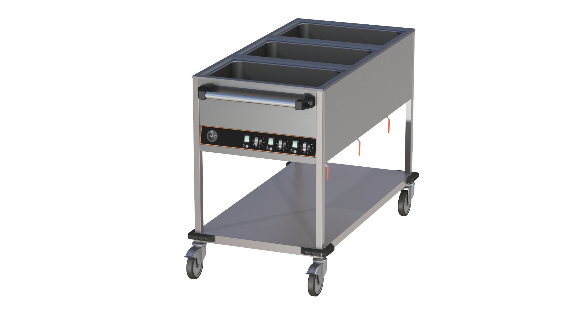 Bain-Marie Wagen 3 x GN 1/1 3 Becken offenem Unterbau 650 x 1300 x 900 mm