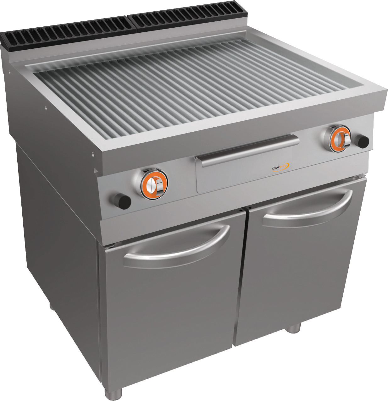 Gas-Grillplatte, gerillt, Unterbau Türen