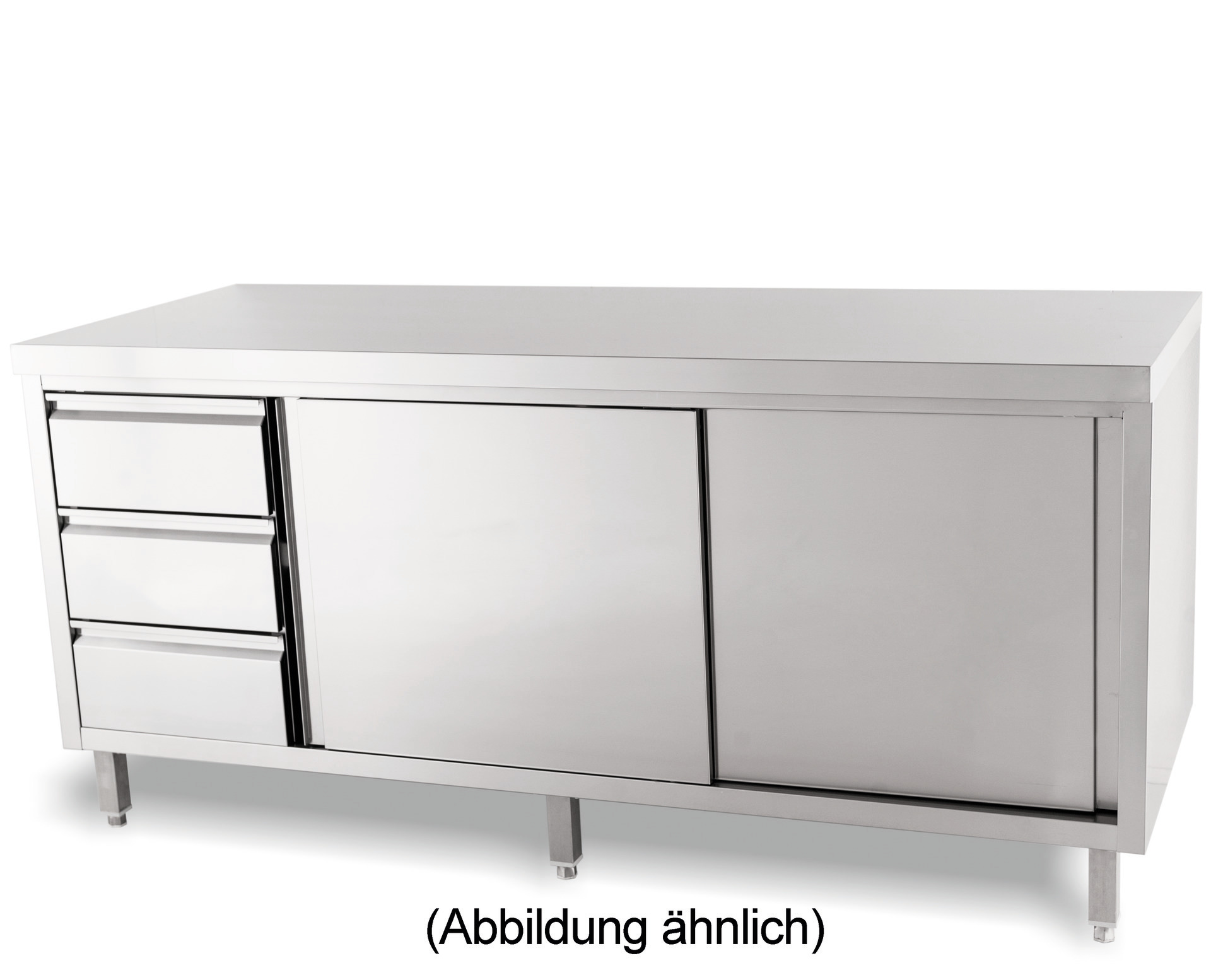 Arbeitsschrank Schiebetüren ohne Aufkantung Schubladen links 1800x850x700 mm