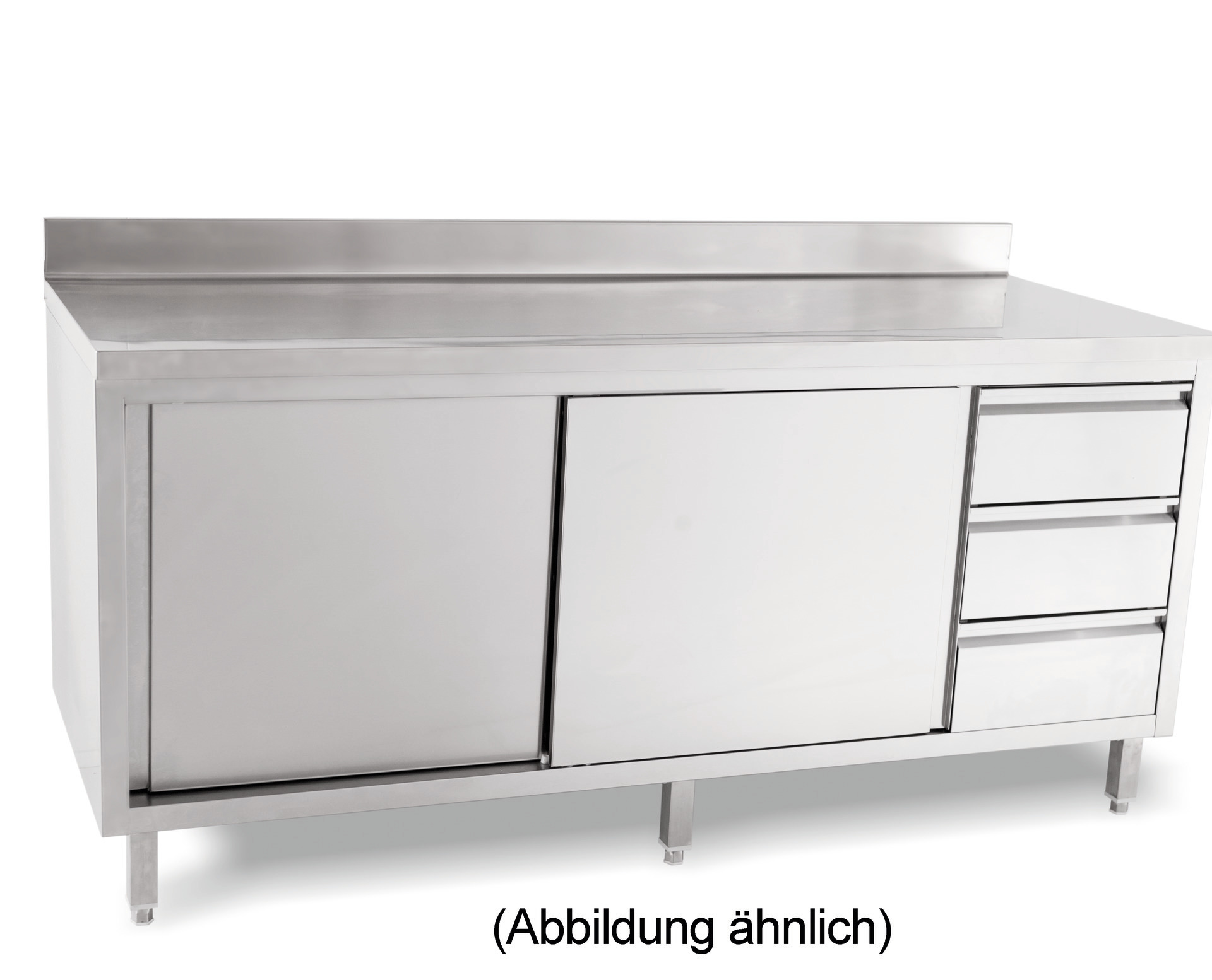Arbeitsschrank Schiebetüren 50 mm Aufkantung Schubladen rechts 1800x850x600 mm