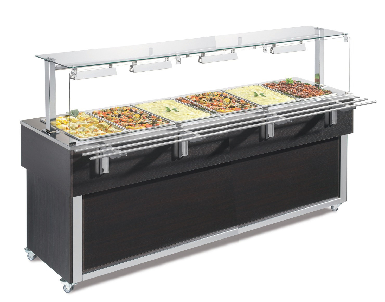 Ausgabe-Element Bain-Marie Wanne 2144 mm GN 6/1 Vollverkleidung Wenge