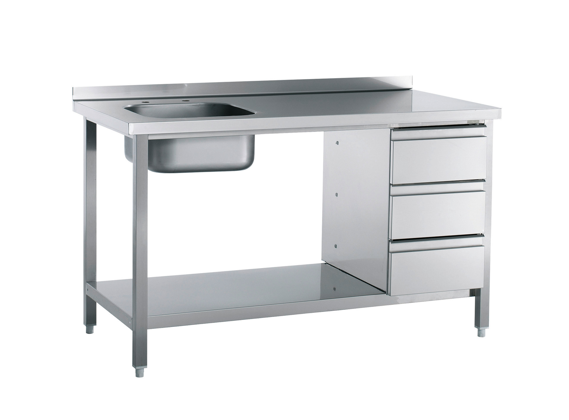 Spültisch 50 mm Aufkantung Ablageboden Schubladenblock 1 Becken li. 1600 mm