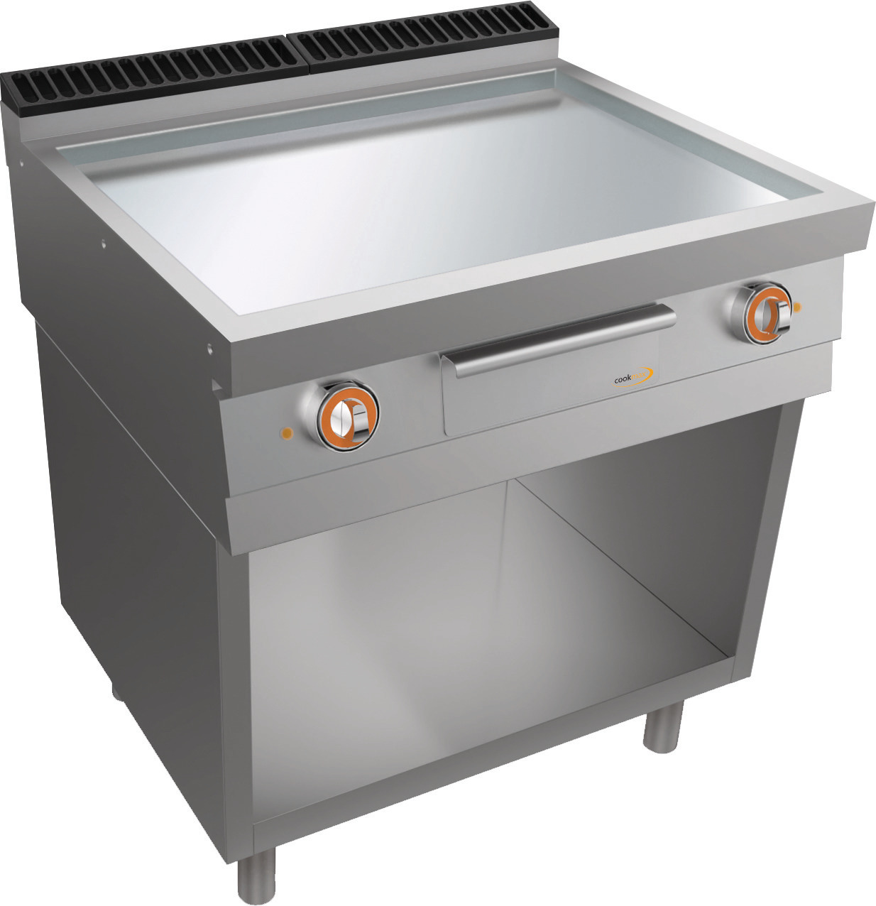 Elektro-Grillplatte, glatt, verchromt, Unterbau Türen