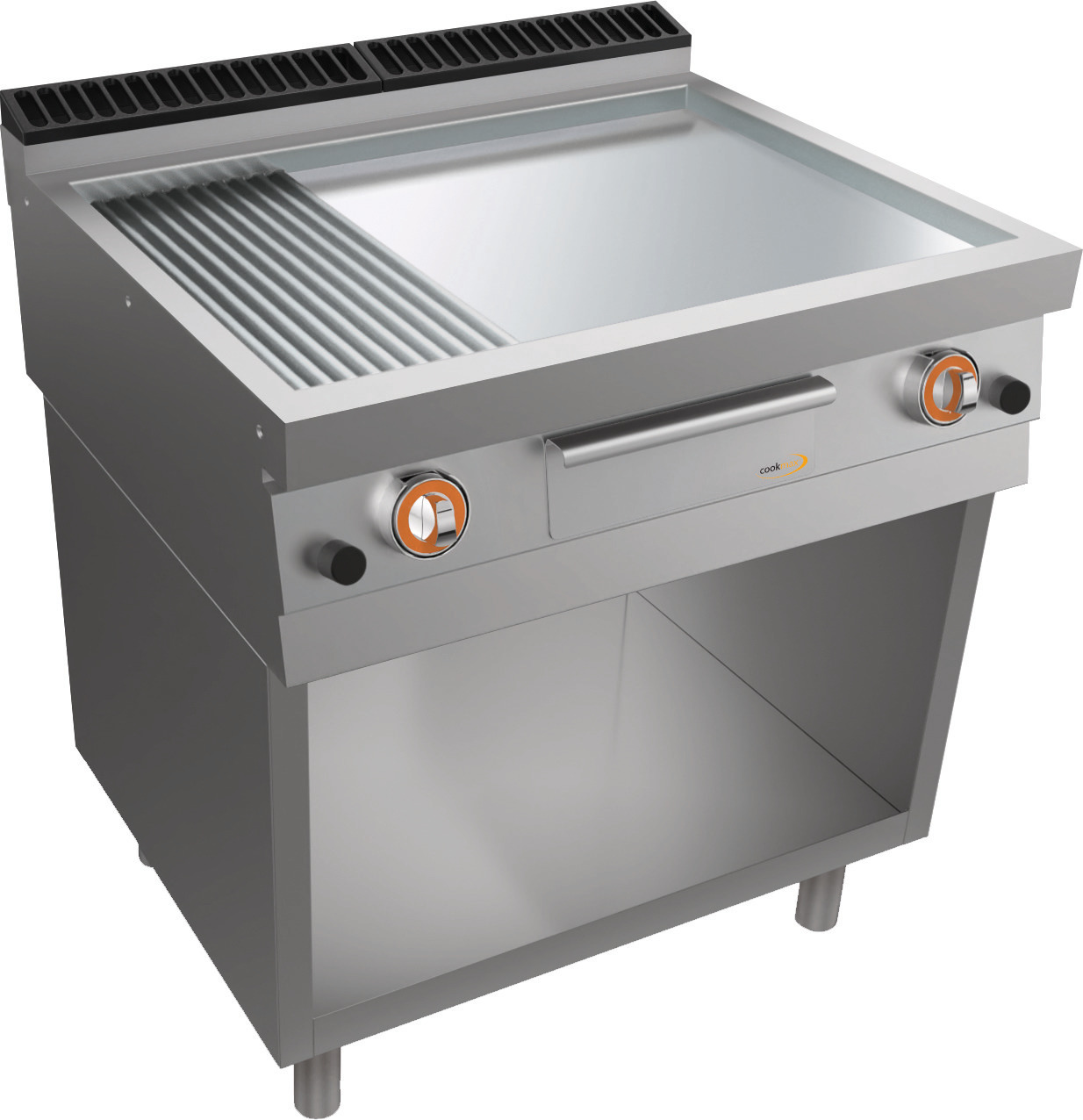 Gas-Grillplatte, glatt + gerillt, Unterbau Türen