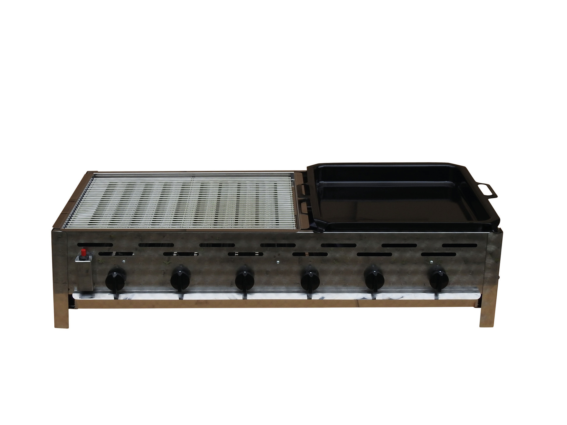 Profi-Gasgrill 6 flammig, 3/5 Rost und 2/5 Pfanne