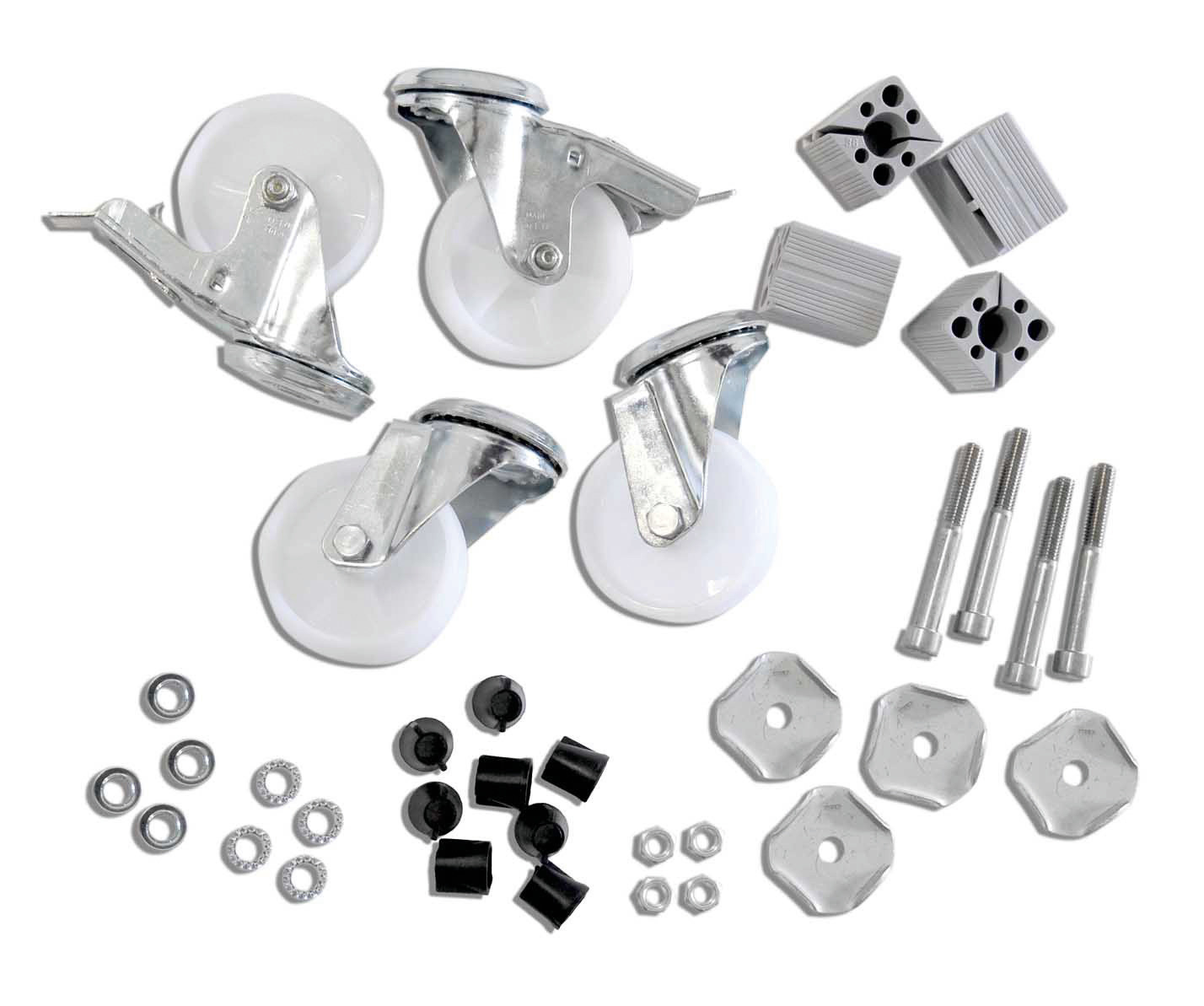 Rädersatz für Arbeitstische 4 Stück ø 80 mm (2 Bremse, 2 ohne Bremse)