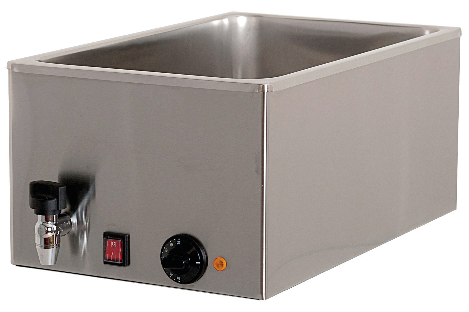 Elektro-Bain-Marie 1 x GN 1/1 H=200 mm Ablaufhahn 340 x 540 x 300 mm