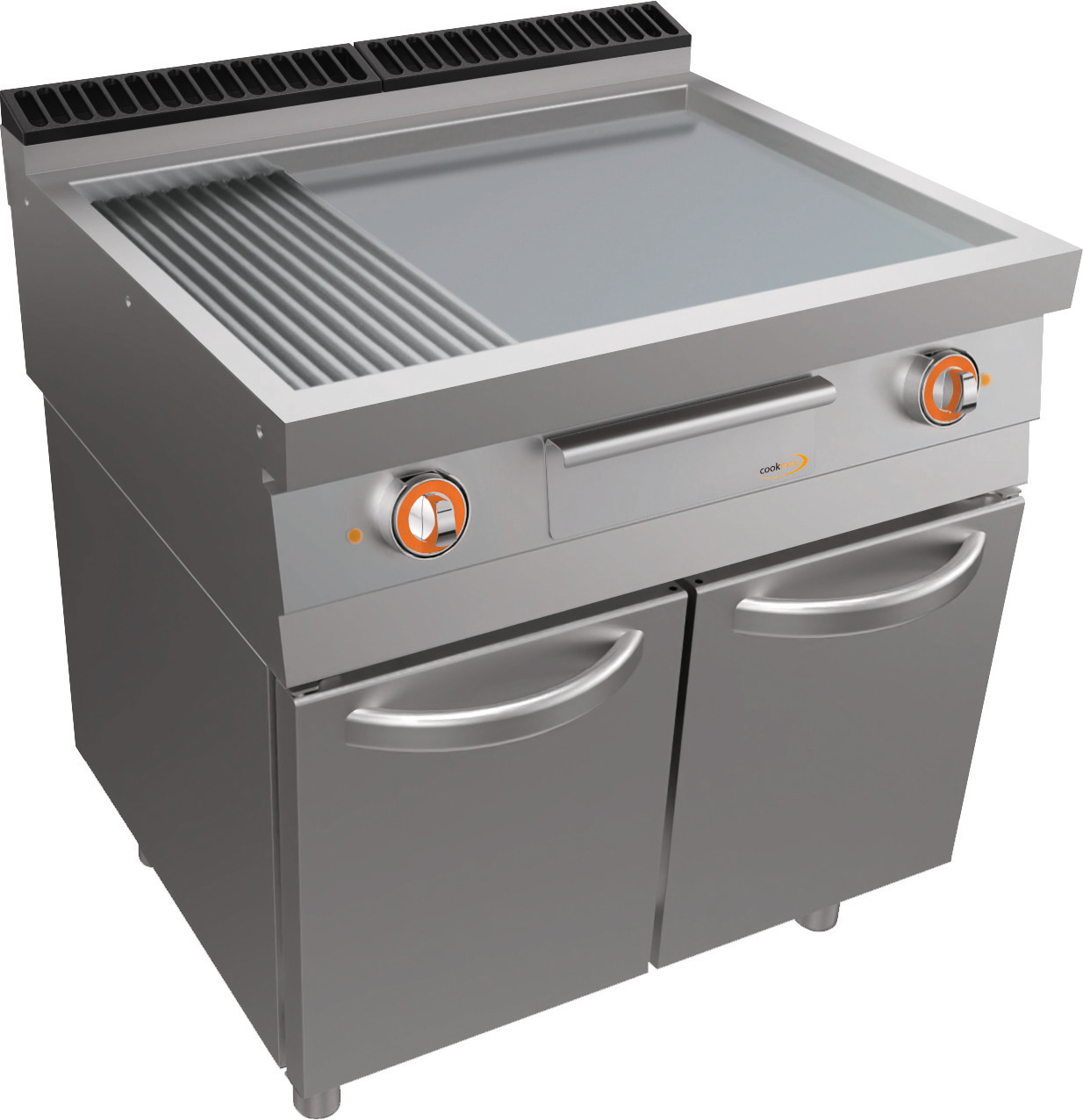 Elektro-Grillplatte, 1/3 gerillt + 2/3 glatt, Unterbau Türen
