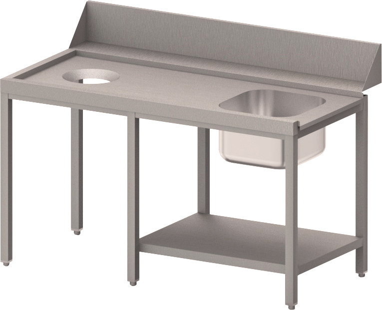 Zulauftisch links Becken, Ablagebord und Abwurfloch, 1400 mm