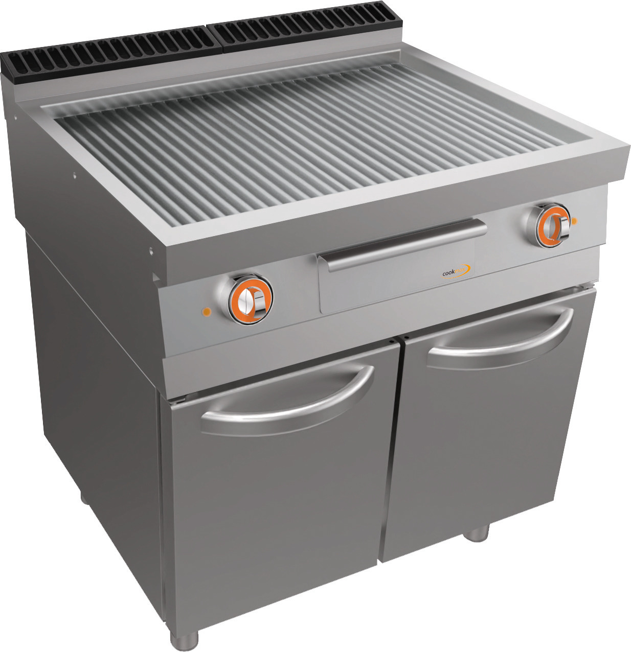Elektro-Grillplatte, gerillt, Unterbau Türen