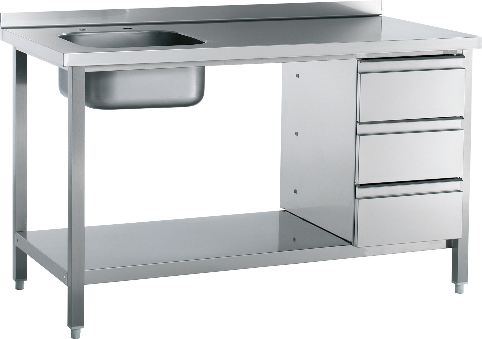 Spültisch 50 mm Aufkantung Ablageboden Schubladenblock 1 Becken re. 1600 mm
