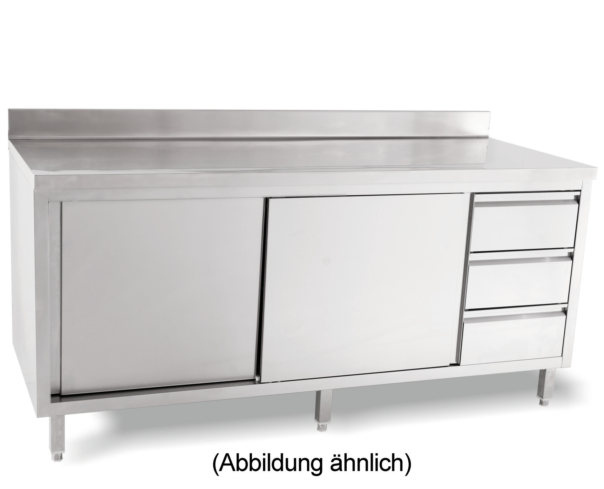 Arbeitsschrank Schiebetüren 50 mm Aufkantung Schubladen links 1800x850x700 mm