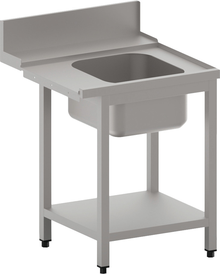 Zulauftisch rechts Becken und Ablagebord, 700 mm